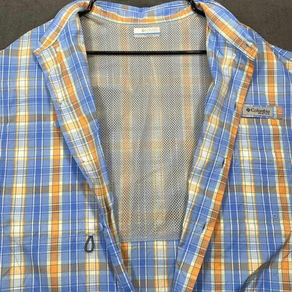 Columbia Mens XL Blue Orange Plaid Long Sleeve Button-Up Shirt Vented Fishing - Picture 3 of 15